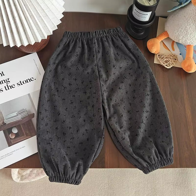 Baby Girls Pants Kids Coffee Flower Pant Corduroy Trousers Spring Autumn Children'S Clothing Korean Style