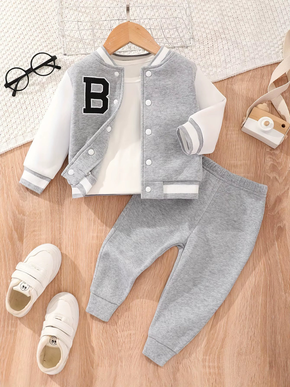 Baby Boy Sport Outfits Set Long Sleeve Embroidery "B" Baseball Jacket and Pants 2Pcs Set Toddler Boy Basketball Clothing