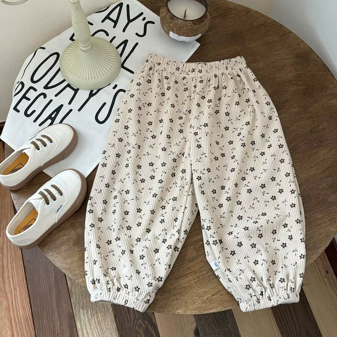 Baby Girls Pants Kids Coffee Flower Pant Corduroy Trousers Spring Autumn Children'S Clothing Korean Style