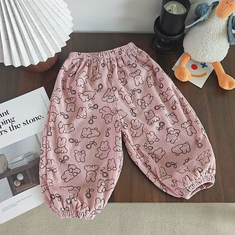 Baby Girls Pants Kids Coffee Flower Pant Corduroy Trousers Spring Autumn Children'S Clothing Korean Style