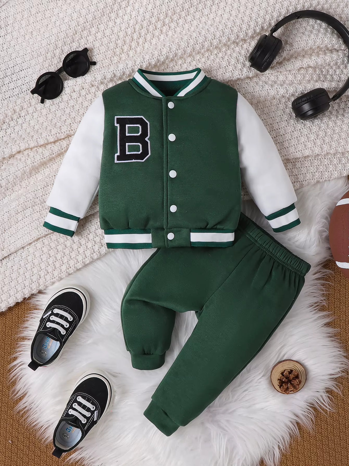 Baby Boy Sport Outfits Set Long Sleeve Embroidery "B" Baseball Jacket and Pants 2Pcs Set Toddler Boy Basketball Clothing