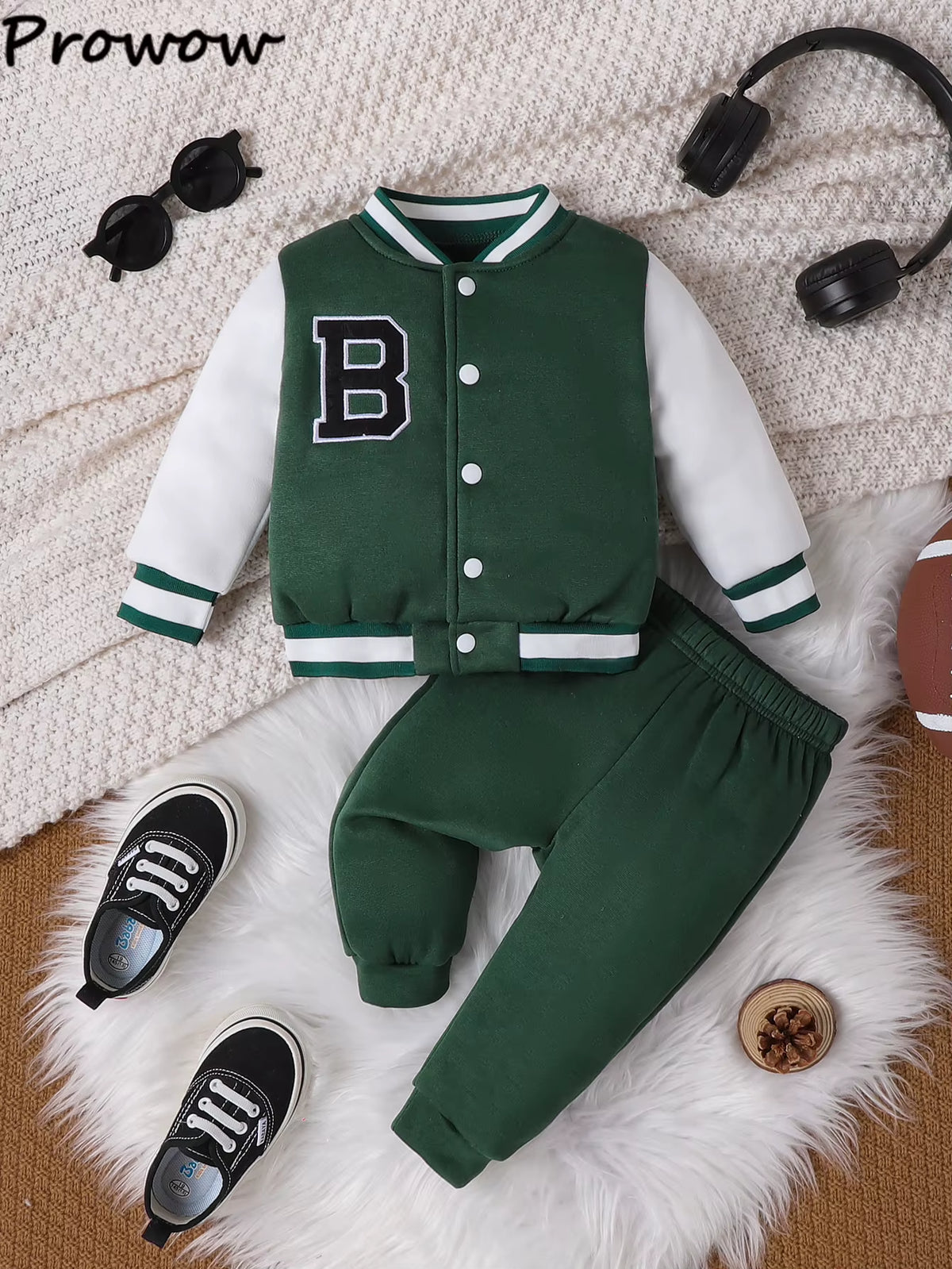 Baby Boy Sport Outfits Set Long Sleeve Embroidery "B" Baseball Jacket and Pants 2Pcs Set Toddler Boy Basketball Clothing