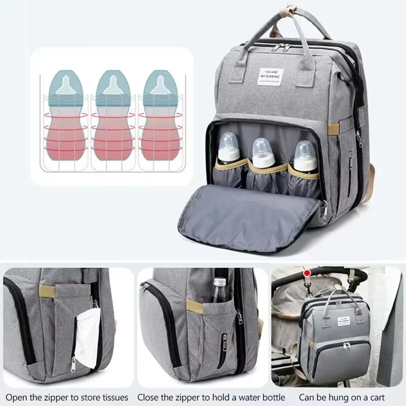 Mommy Diaper Bags Baby Bed Mother Large Capacity Nappy Milk Bottle Backpacks with Changing Mat Convenient Baby Nursing Bags