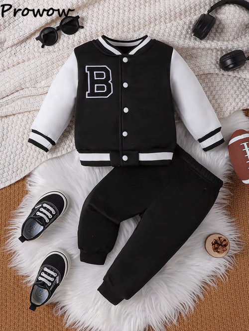 Baby Boy Sport Outfits Set Long Sleeve Embroidery "B" Baseball Jacket and Pants 2Pcs Set Toddler Boy Basketball Clothing