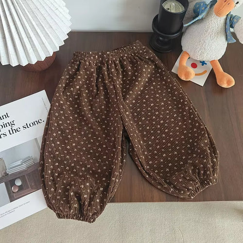 Baby Girls Pants Kids Coffee Flower Pant Corduroy Trousers Spring Autumn Children'S Clothing Korean Style