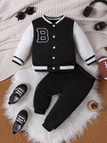 Baby Boy Sport Outfits Set Long Sleeve Embroidery "B" Baseball Jacket and Pants 2Pcs Set Toddler Boy Basketball Clothing