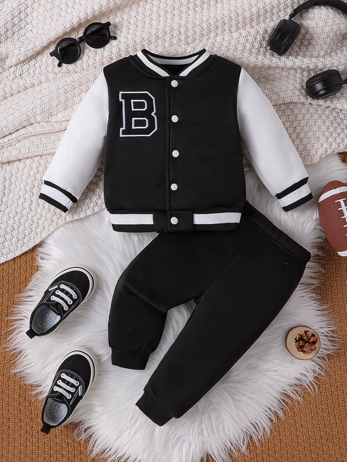 Baby Boy Sport Outfits Set Long Sleeve Embroidery "B" Baseball Jacket and Pants 2Pcs Set Toddler Boy Basketball Clothing