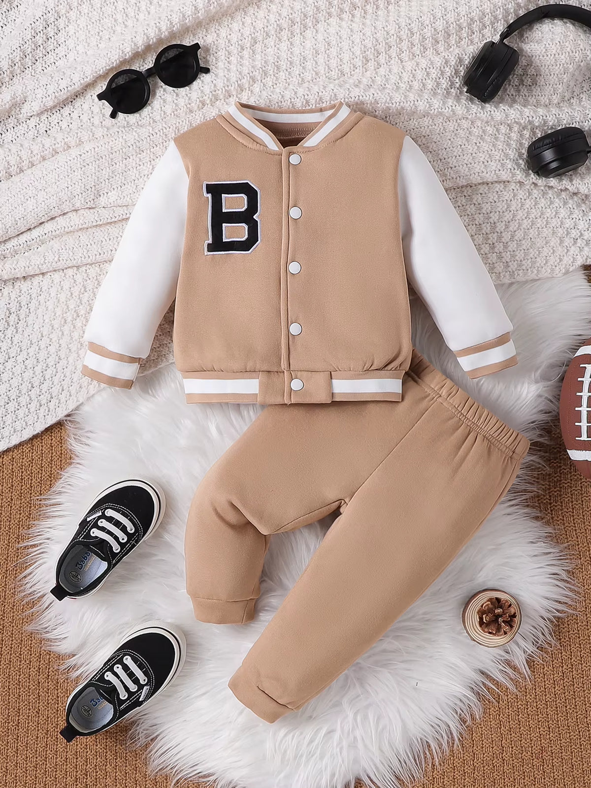 Baby Boy Sport Outfits Set Long Sleeve Embroidery "B" Baseball Jacket and Pants 2Pcs Set Toddler Boy Basketball Clothing