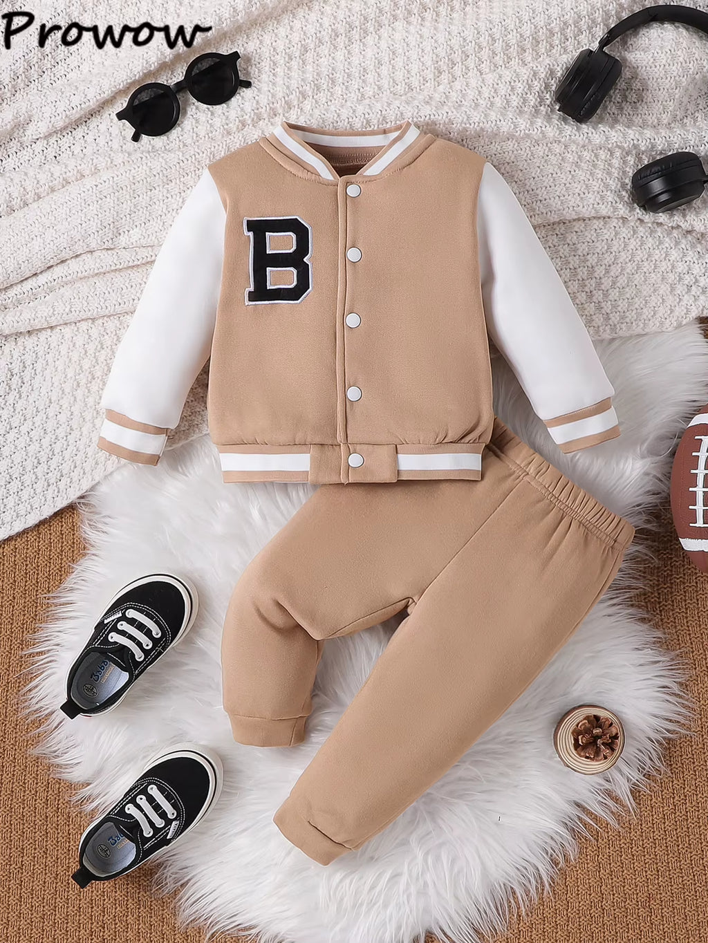 Baby Boy Sport Outfits Set Long Sleeve Embroidery "B" Baseball Jacket and Pants 2Pcs Set Toddler Boy Basketball Clothing