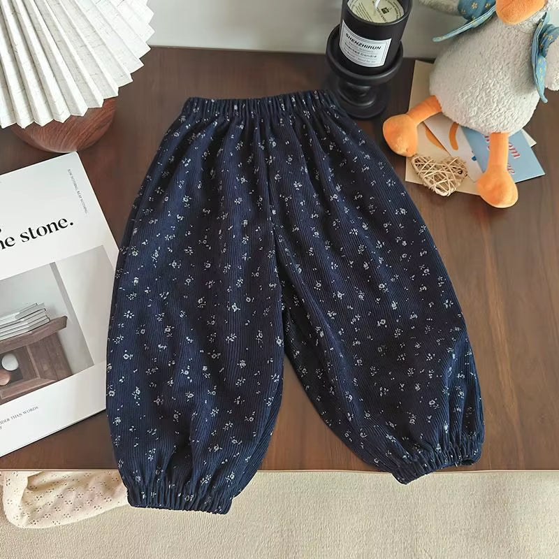 Pantalon velours côtelé bébé fille à motifs – Mini Campus